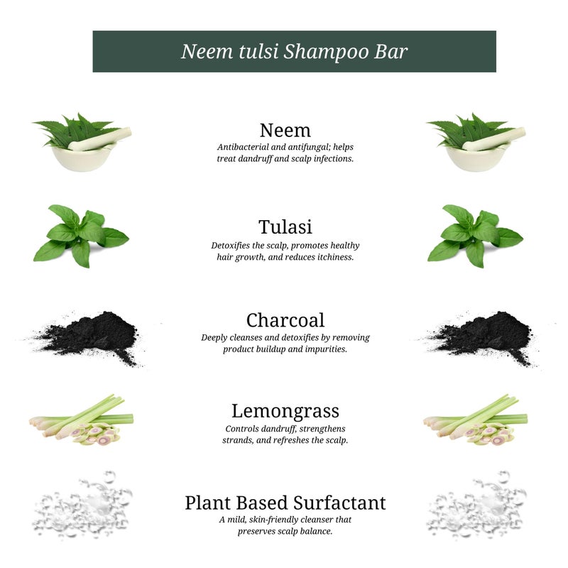 Rustic Art Organic Neem Tulsi Shampoo Bar | Oily, Dandruff Prone Hair | Charcoal & Eucalyptus | Sulfate, Paraben & Added Fragrance Free | Natural & Organic Essential For Women & Men | 2.65 Oz - Image 3